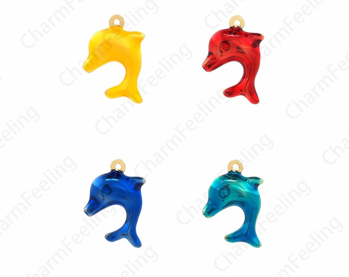 Enamel Nautical Charm, Dolphin Pendant, Dolphin Charm, 18K Gold Filled Marine Life Necklace,DIY Jewelry Accessories, 19x14x5mm