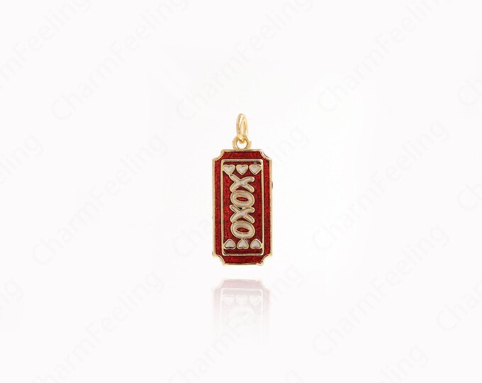 Square XOXO Charms,Enamel Charm,18K Gold Filled XOXO Pendant DIY Jewelry Making Accessories 24.6x10x1.6mm