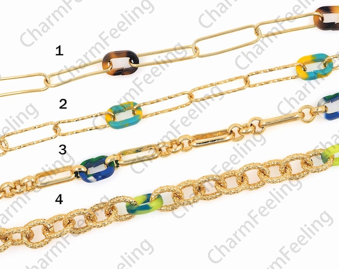 18K Gold Filled Semi-Finished O-Chain, Paper Clip Chain, Acrylic Chain, DIY Bracelet Necklace Making Accessories, 1 Meter