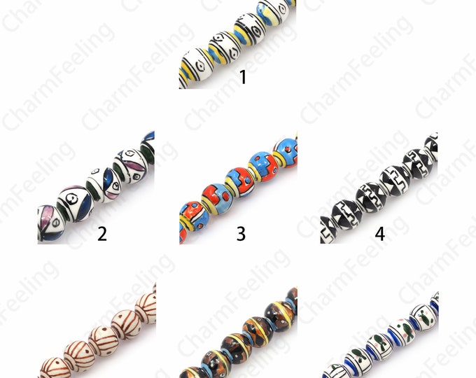 Multi-Color Options, Hand-Painted Ceramic, Painted Ceramic Beads, Round Spacing Beads, Ceramic Ball Beads, DIY Jewelry Supplies, 12/14mm