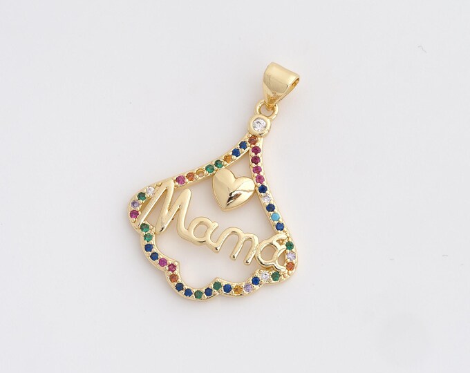 CZ MAMA Pendant,Heart Pendant,18K Gold Filled Letter Charm,DIY Jewelry Accessories,33.2x23.4x2.5mm