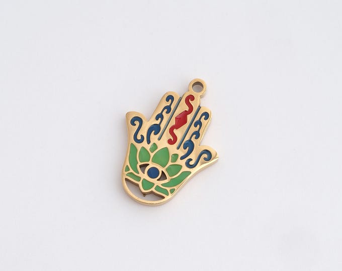 Enamel Hamsa Charms,Dainty Hand Charm, 18K Gold Filled Hamsa Pendant,DIY Jewelry Accessories 20x14.6x1.8mm