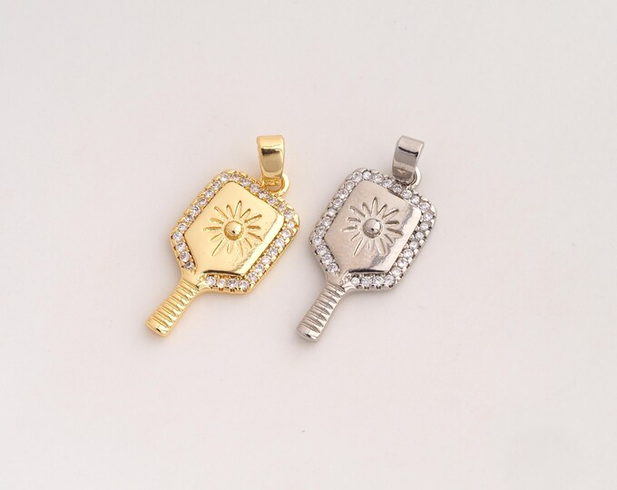 CZ Racket Pendant,Sports Pendant,18K Gold Filled Racket Charm,DIY Jewelry Accessories,26.8x11x2.6mm