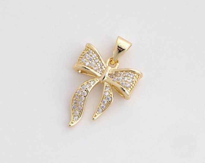 18K Gold Filled Bow Charm, Gold Bow Necklace, Bow Pendant,Dainty Knot Charm, DIY Jewelry Supplies, 24x15.2x4.5mm