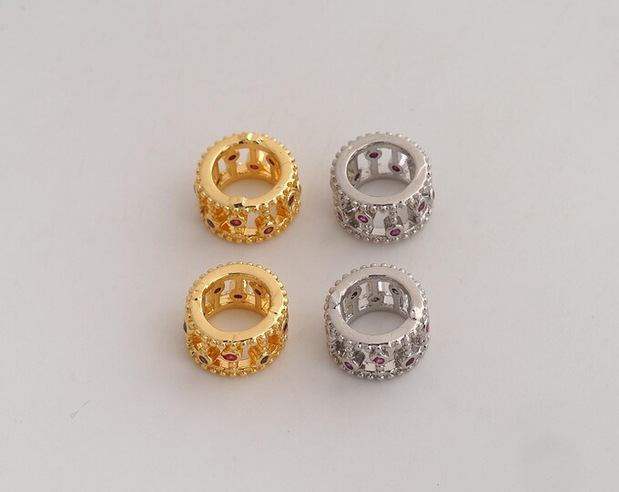 18K Gold Filled Round Spacer Beads,CZ Large Hole Beads,Tube Beads,DIY Jewelry Supplies,10x6.3mm Hole 7mm