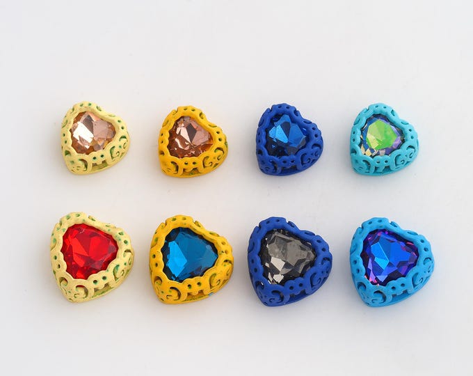 10 pcs 18K Gold Filled Gemstone Spacer Beads,Heart Gemstone Beads,Heart Beads,DIY Jewelry Supplies,Big 12x12mm Small 10x10mm