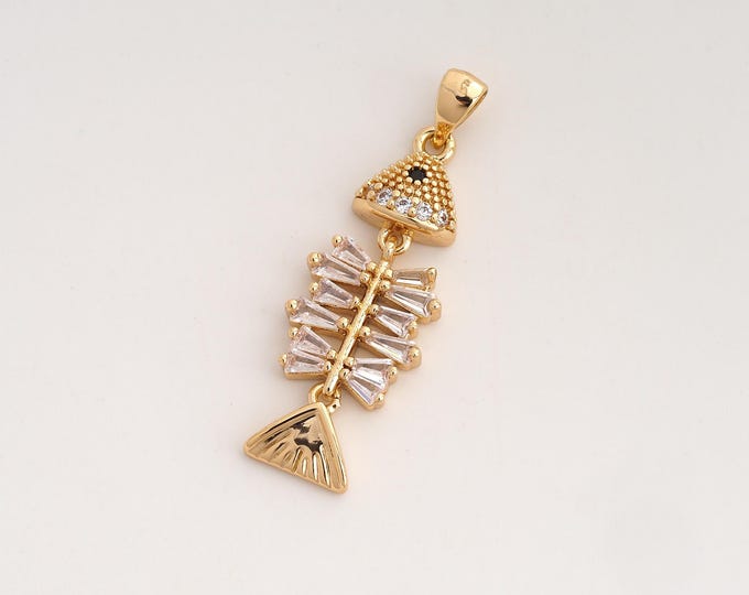 CZ Fishbone Pendant,Fishbone Pendant,18K Gold Filled Fishbone Charm,DIY Jewelry Accessories,36.5x12x4.3mm