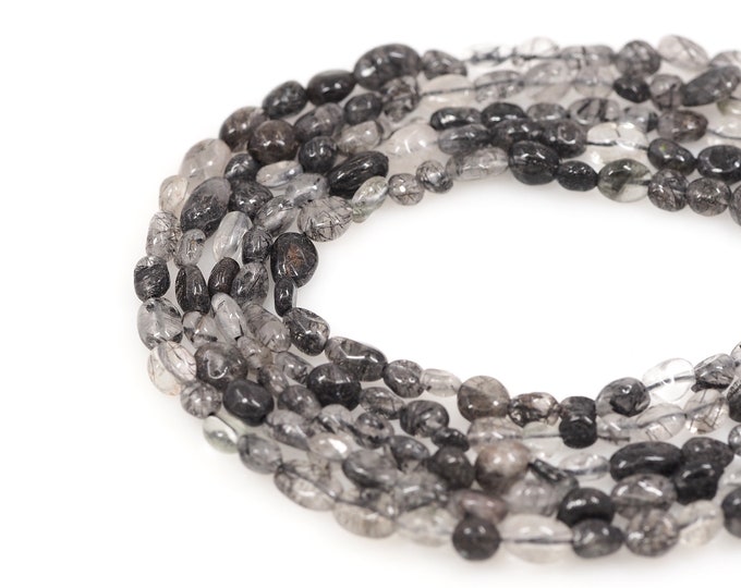 Black Gem Beads, Natural Stone Chain, Natural Stone Beads, Gem Charm, Gem Chain, DIY Bracelet Necklace Accessories, 6x8mm