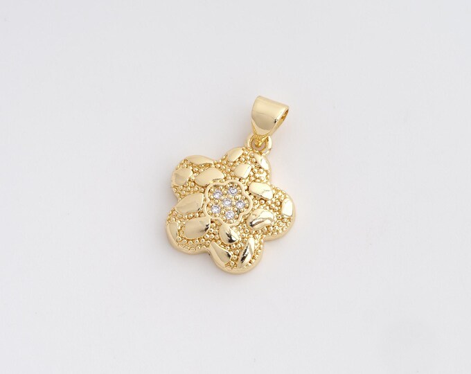 CZ Flower Pendant,Flower Pendant,18K Gold Filled Flower Charm,DIY Jewelry Accessories,22.5x16x3.4mm