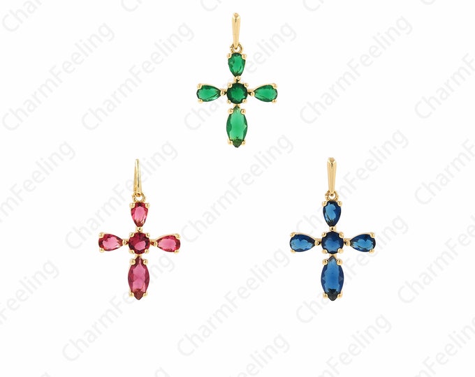 Christian Charm,18K Gold Filled Cross Pendant,Micropavé CZ Cross Necklace,Cross Charm,DIY Jewelry Accessories,31x18.8x4mm