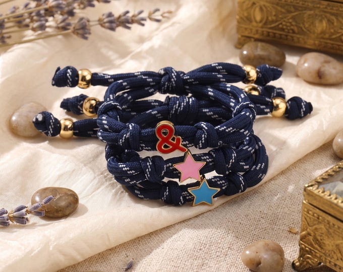 Personalized Cute Pattern Bracelets,18K Gold Filled Enamel Heart Star Ampersand Charm Knotted Bracelet DIY Personalized Custom Jewelry