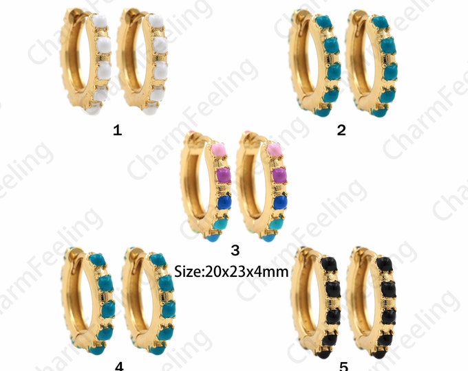 18K Gold Filled Round Earrings, Hoop Earrings, Hollow Earrings, Enamel Earrings, Multi-Color Optional, DIY Jewelry Accessories, 20x23x4mm