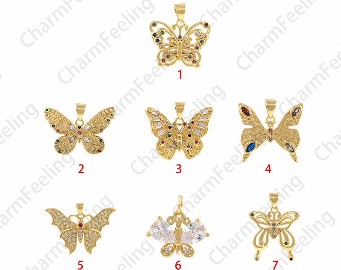 18K Gold Filling Butterfly Pendant,Animal Charm,MicroPave  CZ Butterfly Necklace,Butterfly Charm, DIY Jewelry Making Accessories