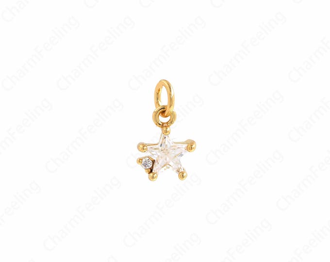 Pentagram Pendant,Lucky Star Pendant, Micropavé CZ Lucky Star Necklace, 18K Gold Filled Star Pendant, DIY Jewelry Components 13.3x7.8x4.5mm