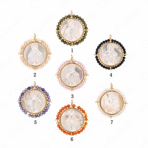 Our Lady Pendant, Micropavé CZ Religious Necklace, 18K Gold Filled Catholic Charm, Round Pendant, DIY Jewelry Supplies, 24.5x22.5x3.5mm
