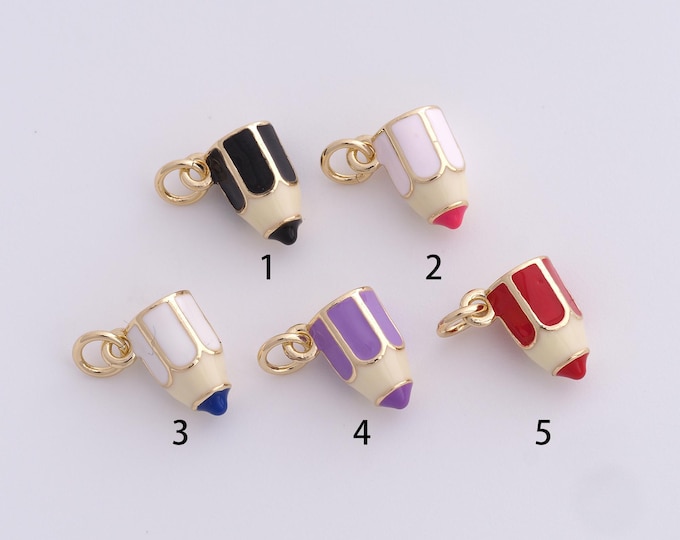 Enamel Pencil Pendant, Bar Necklace, 18K Gold Filler Pen Charm,Pencil Necklace, DIY Jewelry Supplies, 14.4x10.6x6.3mm