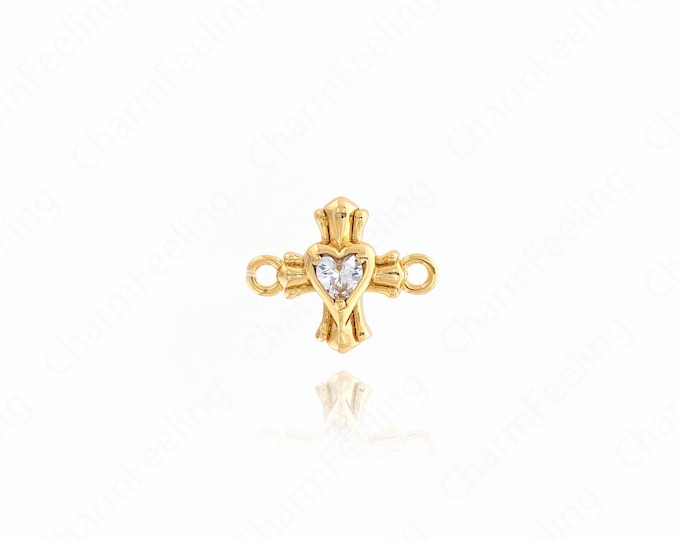 MicroPave CZ Cross Connector, Cross Connector,18K Gold Filled Cross Charm,DIY Jewelry Making Accessories 12x14.7x3.7mm