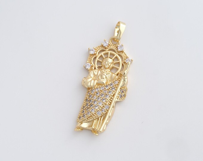18K Gold Filled St.Jude Medallion Pendant,Micropavé CZ Gold Saint Jude Thaddeus Necklace,DIY Jewelry Supplies,41.7x18.2x5.8mm