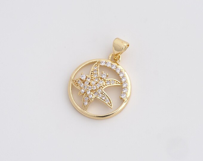 CZ Starfish Pendant,Starfish Pendant,18K Gold Filled Starfish Charm,DIY Jewelry Accessories,25.5x18x4mm