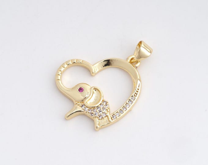 Elephant Pendant, Animal Charm,18K Gold Filled Heart Charm, DIY Jewelry Making Accessories 28.5x21x2.7mm
