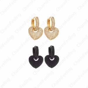 Gift for Her,Micropavé CZ Love Earrings, Hoop, 18K Gold Filled Heart Earrings, DIY Jewelry Accessories