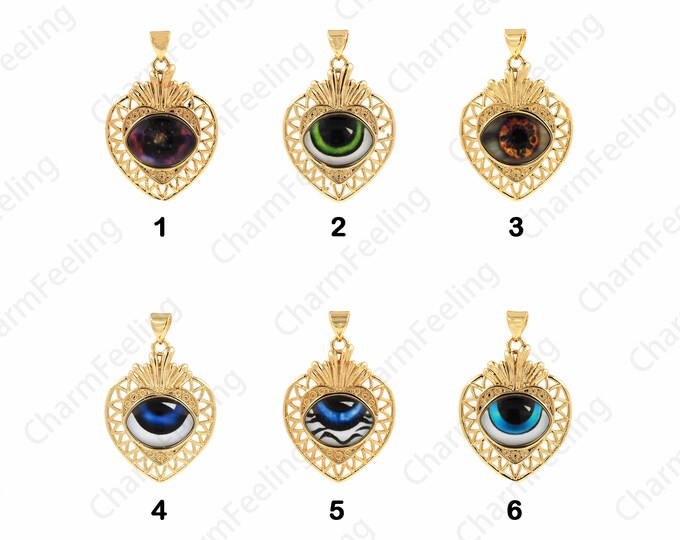 Metal Eye Necklace, Heart Shaped Eye Pendant, Enamel Heart Charm,Eye Jewelry, DIY Jewelry Accessories 22.2x5.5x33.2mm