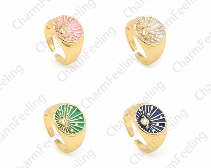 Open Gold Ring, Enamel Ring, 18K Gold Filling Adjustable Ring, Micropavé CZ Universe Ring, Galaxy Charm, Saturn Ring