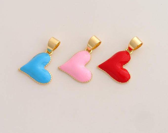 Enamel Heart Pendant,Love Pendant,18K Gold Filled Heart Charm,DIY Jewelry Accessories,21.6x15.4x3.3mm