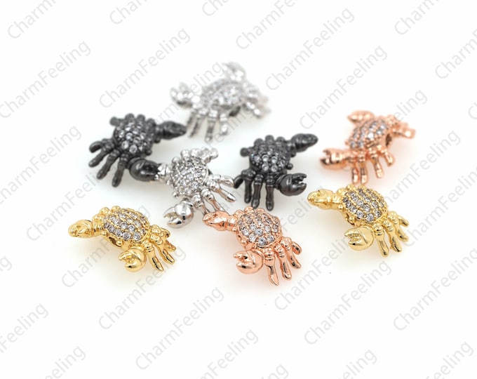 Miniature paving crab beads, CZ crab spacer beads, gold animal spacer beads, used for bracelet/necklace making supplies 14.5×11.5×6mm 1pcs