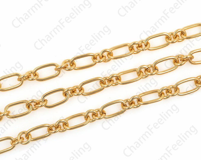 Paper Clip Chain, 18K Gold Filled Semi-Finished Chain,O-Shaped Chain, Gold Plated Discovery,Bracelet And Necklace Accessories 1 Meter