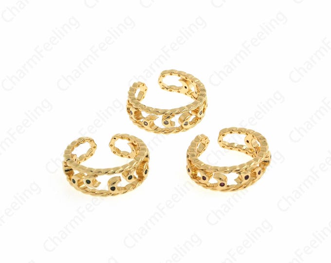18K Gold Filled Moon Ring, Adjustable Ring, Micropavé CZ Crescent Ring, Stackable Ring, Gold Split Ring, Starburst Ring, Dainty Ring