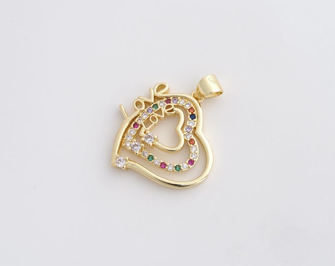 Heart Charm,Heart Pendant, 18K Gold Filled Love Necklace,DIY Jewelry Accessories,27.8x22x3.4mm