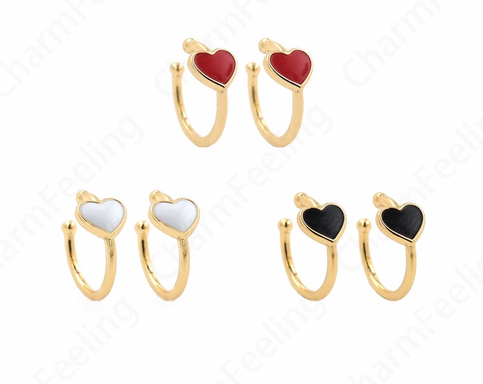 Enamel Heart Earrings, Enamel Love Earrings, 18K Gold Filled Heart Earrings, Love Earrings, Love Charm, Enamel Charm,11.6x11.3x5.5mm