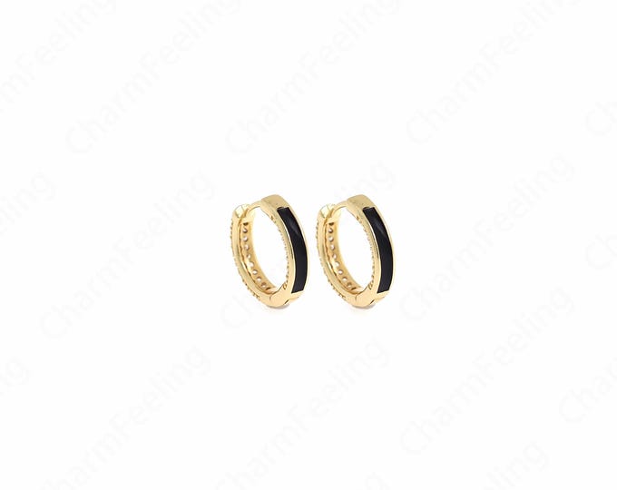 18K Gold Filled Hoops Earrings, Gold Ear Hoops,Enamel Earring, Nickel-Free Earrings, Small Hoops, Minimalist Earrings 16.6x3.5mm