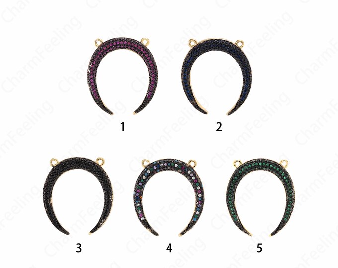 Micropavé CZ Moon Pendant, Gold Crescent Pendant, Moon Charm,DIY Jewelry Making Accessories 24.5x22.5x4mm
