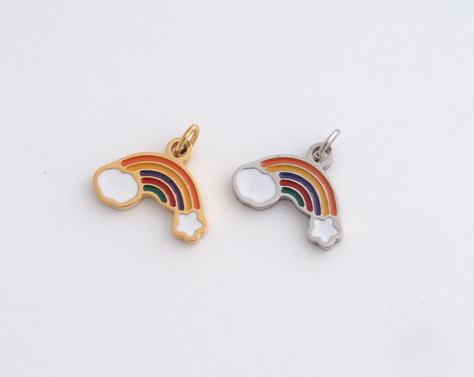 Stainless Steel Rainbow Pendant,Rainbow Charms,Enamel Rainbow Charm, DIY Jewelry Supplies, 12.4x12.8x1.4mm