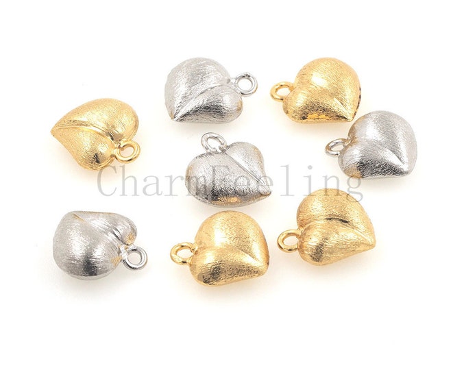 brushed heart-tiny gold heart-small heart charm--Bracelet necklace jewelry 15*13.8*6mm 1pcs