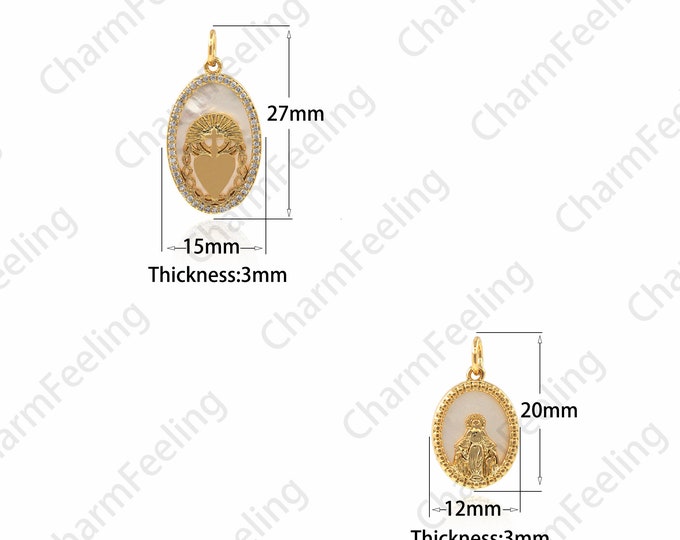 Religious Pearl Pendant, 18K Gold Filled Pearl Necklace, Micropavé CZ Heart Pendant, Catholic Pendant, DIY Jewelry Accessories