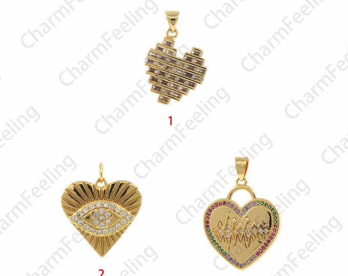 18K Gold Filled Heart Pendant, Heart Charm, Micropavé CZ Love Charm, Love Necklace, Gift For Her, DIY Jewelry Accessories