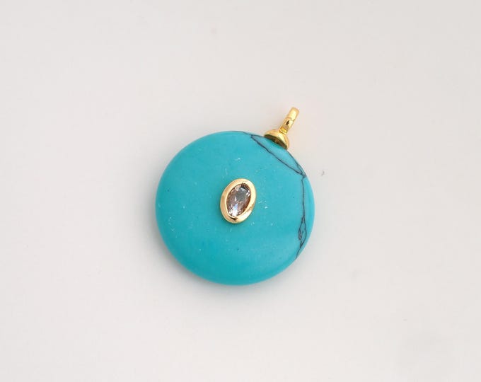 Natural Stone Pendant,Energy Stone Pendant,18K Gold Filled Round Charm,DIY Jewelry Accessories,28x22x7.2mm