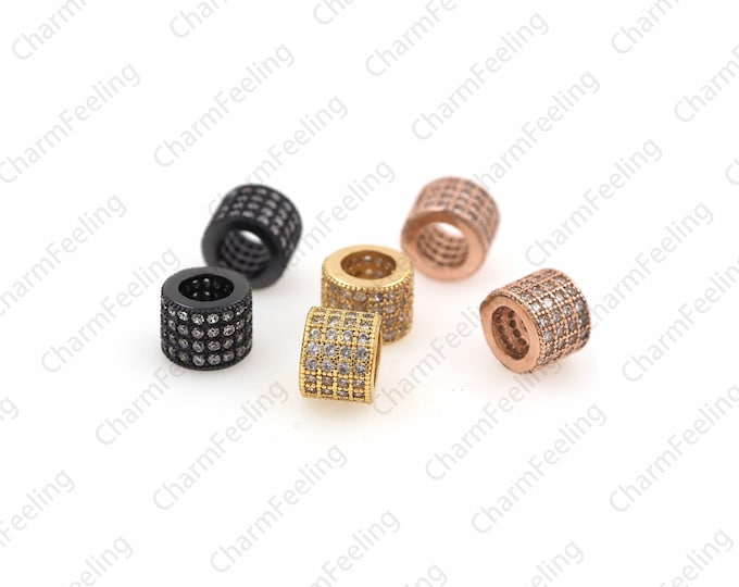 CZ bucket beads, golden tube beads, large hole beads, cubic zirconia beads, DIY beaded accessories 5.9x7.3mm Hole 4.5mm 1pcs