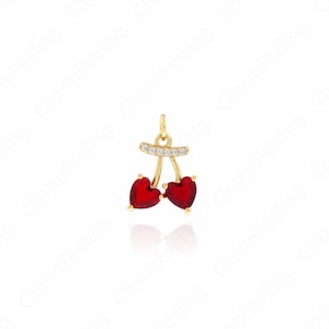 Enamel Cherry Pendant, Fruity Charm,18K Gold Filled Cherry Necklace,Cherry Pendant,DIY Jewelry Making Accessories 18.5x13x3.7mm