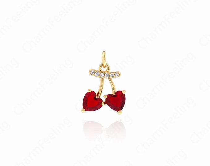 Enamel Cherry Pendant, Fruity Charm,18K Gold Filled Cherry Necklace,Cherry Pendant,DIY Jewelry Making Accessories 18.5x13x3.7mm