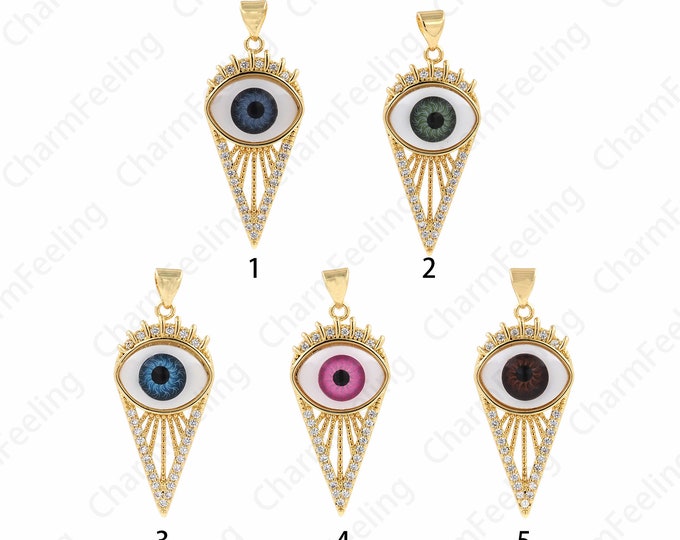 Enamel Geometric Pendant,Triangle Eye Pendant,MicroPavé CZ Eye Charm,18K Gold Filled Eye Necklace, DIY Jewelry Accessories,15x36.8x7mm