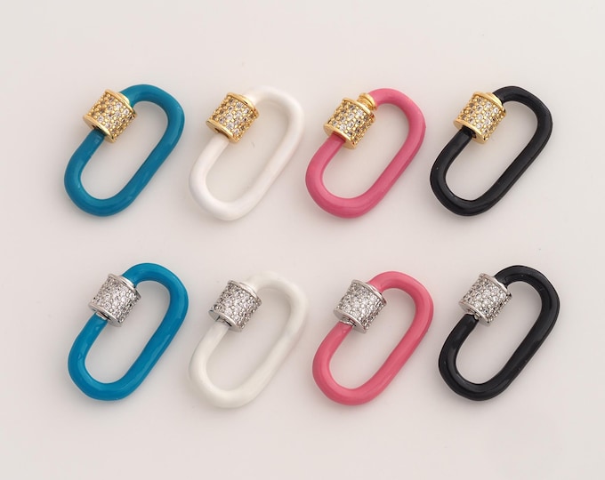 Enamel Carabiner Screw Clasp,CZ Carabiner Clasp, 18K Gold Filled Screw Clasp, DIY Jewelry Making Supplies, 20.8x12.6x5.3mm