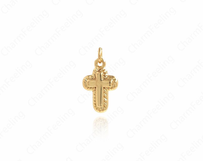 Religious Jewelry,Gold Cross Charm, 18K Filled Gold Cross Pendant,DIY Jewelry Making Accessories 16.6x9x2.5mm