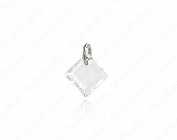 Crystal Pendant,Silver Filled Crystal Charms,Square Pendant,Crystal AB Charms,DIY Jewelry Supply,16.5x13.2x4.5mm