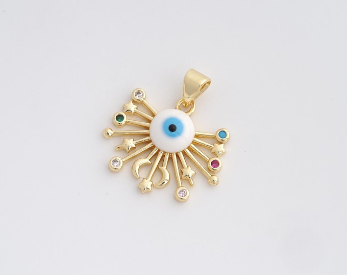 CZ Evil Eye Pendant,Enamel Moon Star Pendant,18K Gold Filled Devil Eye Charm,DIY Jewelry Accessories,23x20.6x4mm