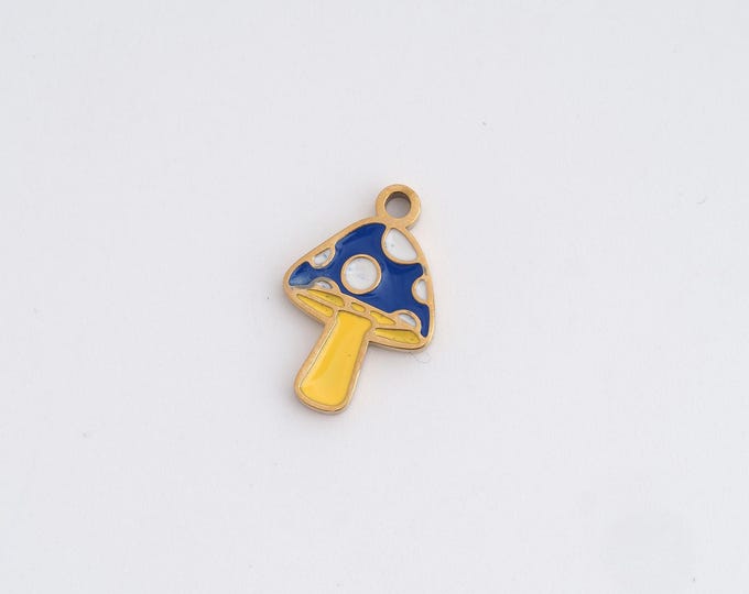 Enamel Mushroom Charms,Dainty Fungi Charm, 18K Gold Filled Mushroom Pendant,DIY Jewelry Accessories 14.8x9.7x1.3mm