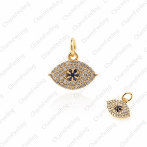 Golden Blue Eye Charm,Micro Pave Eye， Eye Charms，for DIY Jewelry Design 13.5x13x2.7mm 1pcs